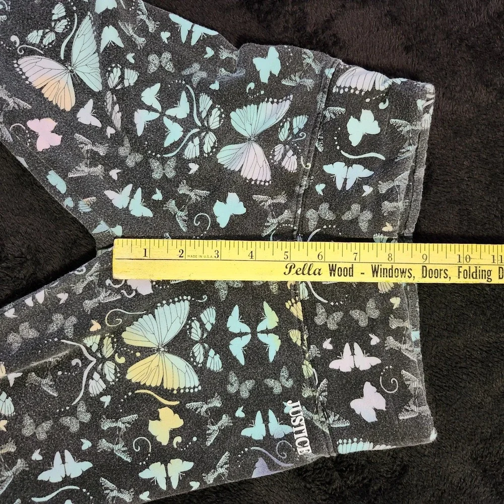 Justice Girls Black Pink & Blue Butterfly Print Leggings Stretch Size M (10)
